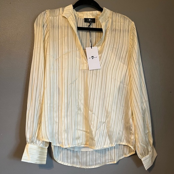 NWT 7 for All Mankind Sz Small Women’s Cream Sparkle Lined Blouse Top Ret $178! - Picture 1 of 14